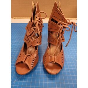 Bongo Womens Heels Size 7.5M Brown‎ Lace Up Gladiator Style Shoes